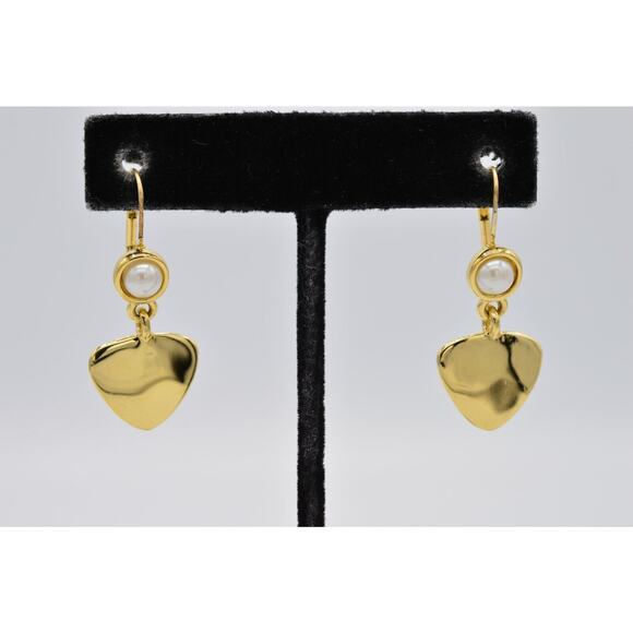 Givenchy Vintage Earrings Dangle Faux Pearl Shiny Gold Dangle Signed 1980s BinW - Picture 1 of 8